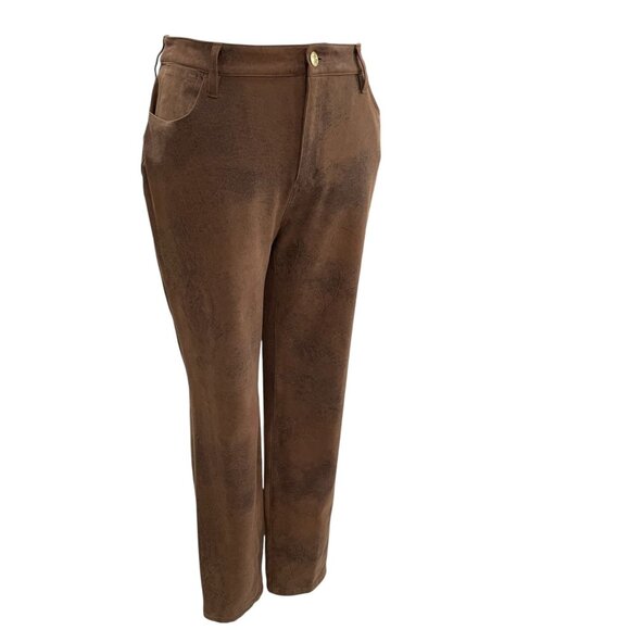 Chicos Faux Suede Brown Pants 2R Neutral Fall Western Rustic Soft Stretch Fall - Picture 5 of 9